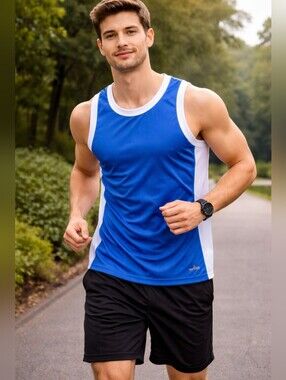 NWT Pro Player Mens Athletic Tank Top Size M Blue White Mesh Performance Gym